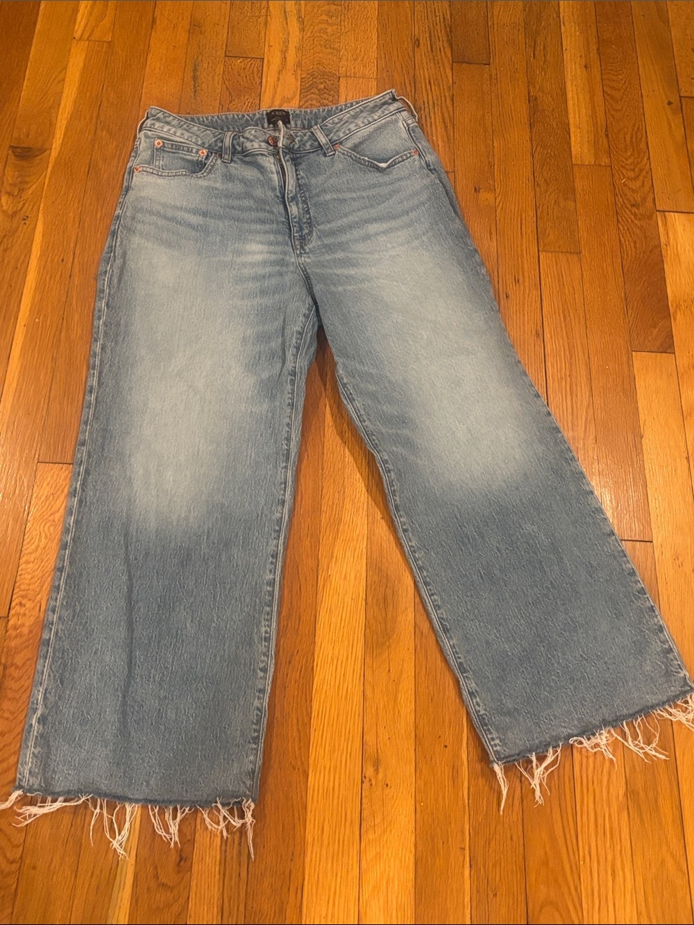 J. Crew Light Blue Wide-Leg Jeans with Frayed Hem